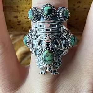 Real Turquoise Sterling Silver Kachina Doll Ring Size 6